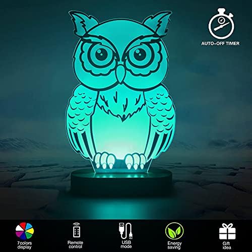Baykuş 3D Gece Lambası, Uzaktan Kumanda ile 7 Renk USB Şarj Masa Masa Lambası, Çocuklar için harika Hediyeler Çocuk doğum günü