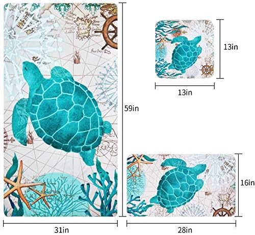 3 Adet Deniz Kaplumbağaları Plaj Havlusu Seti, Bekçi Havlusu, El Havlusu ve Yıkama Havlusu, Banyo için Kaplumbağa Banyo Havlusu
