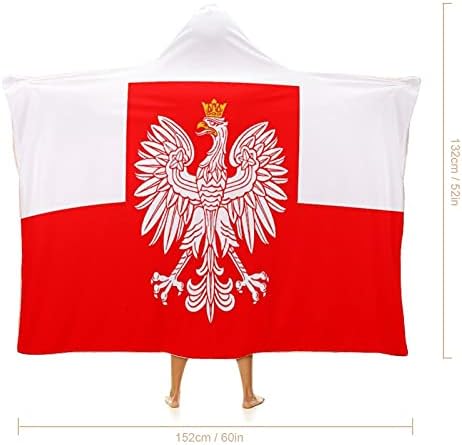 Polonya Bayrağı ile Beyaz Kraliyet Kartal Kapüşonlu Pelerin Battaniye Şal Sıcak Giyilebilir Pelerin Battaniye Yetişkin ve Çocuklar