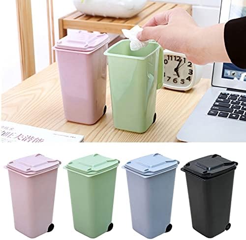 DRDSSQljt Çöp Kovası Mini Masaüstü çöp tenekesi 4 renk Çöp saklama kutusu Oturma Odası sehpa Kapaklı Küçük Kağıt Sepeti Plastik