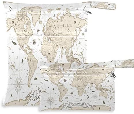 KEEPREAL Vintage Dünya Haritası Bez Bebek Bezi ve Mayo,Seyahat ve Plaj için ıslak Kuru Çanta-Suya Dayanıklı ıslak Çantalar-Islak