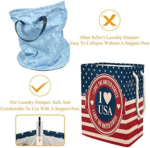 Çamaşır Sepeti Seviyorum ABD Amerikan Bayrağı Şerit Yıldız Katlanabilir Keten çamaşır Depolama Sepeti Kolları ile Ayrılabilir