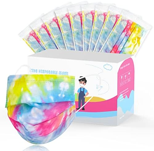 100 Paket Renkli Ayrı Ayrı Sarılmış Tek Kullanımlık Çocuk Yüz Maskeleri, Erkek ve Kızlar için 3 Katlı Dokunmamış Yüz Maskeleri