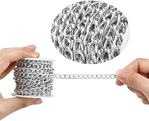 16.4 FT Gümüş Alüminyum bordür zinciri Kaynaksız Büküm Linkler Çapraz Kablo Zincirleri Biriktirme ile 10x6. 5mm Kolye Bilezik