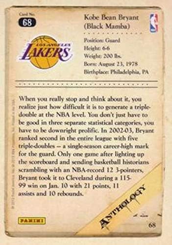 2012-13 Panini Kobe Antolojisi Basketbol 68 Kobe Bryant Los Angeles Lakers Resmi NBA Ticaret Kartı