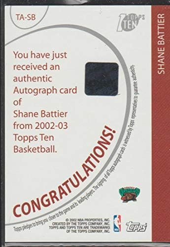 2002 Topps On Shane Battier Grizzlies İmzalı Basketbol Kartı TA-SB