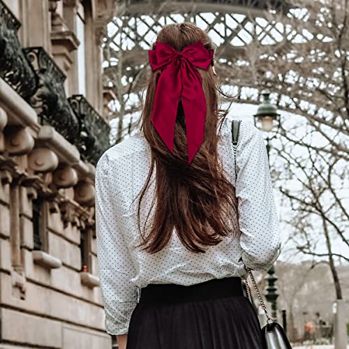 Sevgililer Saç Yay Klip Bordo Kırmızı Kadın Bebek Kız Uzun Büyük Saten Katı 8 Vintage Firkete Fransız Barrette Ipeksi Şerit