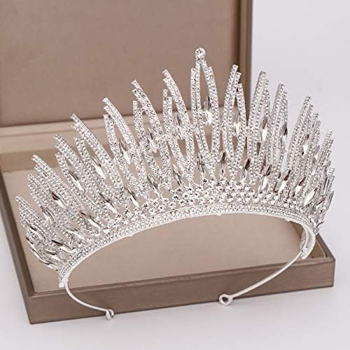 SSMDYLYM Gümüş Moda Taçlar Düğün saç Aksesuarları Kraliçe Prenses Tiara Diadems Kadın Saç Takı Gelin Parti