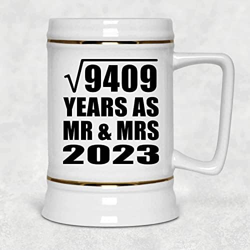 97th Yıldönümü Karekök 9409 Yıl Olarak Mr & Mrs 2023-22 oz Bira Stein Seramik Bar Kupa Tankard Drinkware-Eşi için Koca Lady