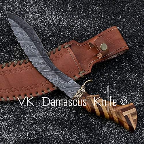 vk3093 El Yapımı Şam Çelik sabit bıçak av bıçağı ile deri kılıf