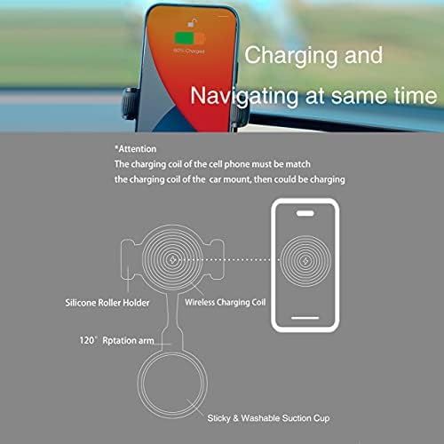 JOWUA 480° Rotasyon Araç Montaj ile Kablosuz Şarj 10 w Tesla Modeli 3 & Model Y için, Telefon ile Uyumlu 13 Pro Max, iPhone