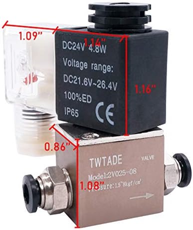 TWTADE Selenoid Vana Pnömatik Kontrol IP65 Hava 2 Yollu 2V025-08 DC 24 V 1/4 PT + 2 Adet Susturucu + 2 Adet PC6-02 + Sızdırmazlık