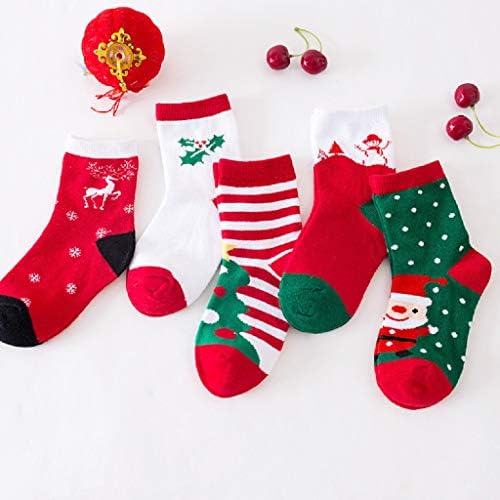 Yvınak 5 Pairs Noel Çorap Çocuklar Pamuk sıcak tutan çoraplar Çocuk Noel Baba Erkek Kız Toddler Kış Sonbahar Çorap