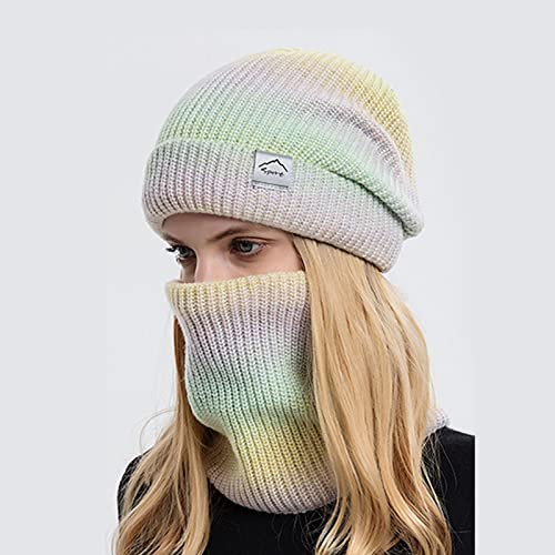 Kadınlar için örgü Eşarp Şapka Seti,ıYBUIA Kış Degrade Renk Akın Eklemek Earmuffs Bisiklet Sıcak Önlüğü Yün Şapka (Sarı, Bir