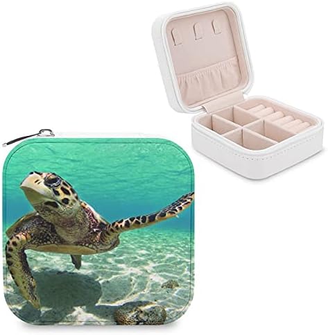 Deniz Kaplumbağası Baskılı kadın Seyahat Mücevher Kutusu Organizatör PU Deri Ekran Takı Tutucu Saklama kutusu