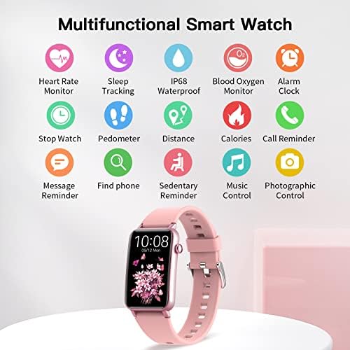 KUMİ akıllı saat, Spor ızci ile nabız monitörü, Kan Oksijen Izleme, Kalori Adım Sayacı, Su geçirmez, 1.57 İnç Bayanlar Smartwatch