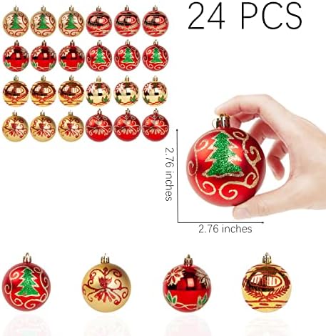 24 Paket Noel Ağacı Süsler Set 2.76 inç Altın ve Kırmızı Kırılmaz Tatil Süsler Topları Noel Süslemeleri için (Altın ve kırmızı)