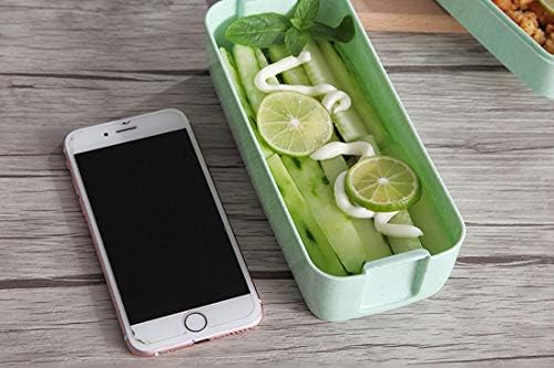 VanEnjoy Çevre Dostu Kompakt Bento Öğle Yemeği Kutusu Kaşık ile Set, 3-in-1 Bölmesi Istiflenebilir Yemek Hazırlık Konteynerler