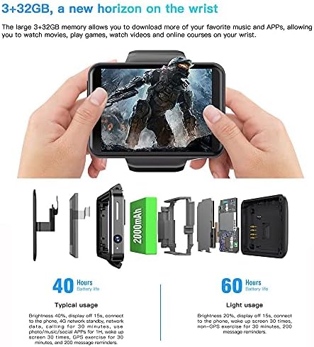4G Android akıllı seyretmek telefon 2.4 Ekran yüz KİMLİĞİ 2000mAh 3GB 32GB 8MP çift kamera Bluetooth Smartwatch erkekler (Renk:
