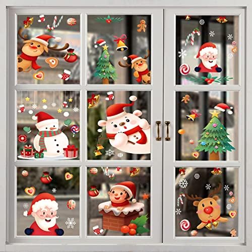 242 Pcs Noel Pencere Tutunur, 9 Yaprak Çift Taraflı Noel Tema Pencere Çıkartmalar Noel Pencere Çıkartmaları için Cam Pencere