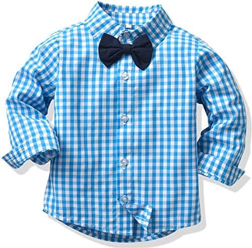 SANGTREE Baby & Little Boy Smokin Kıyafeti, Ekoseli Gömlek + Askı Pantolon