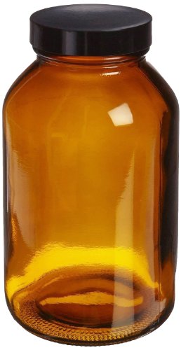 Kimble Tip III Soda-Kireç Camı Kehribar Geniş Ağızlı Ambalaj Şişeleri, Kağıt Hamuru / Vinil kaplı Kapaklı, Kapasite 1oz (24'lük