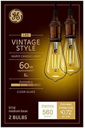 (6 Paket) GE Vintage LED 60 watt Eşdeğer Kısılabilir Şeffaf Cam Sıcak mum ışığı ST19 Vintage LED Ampul
