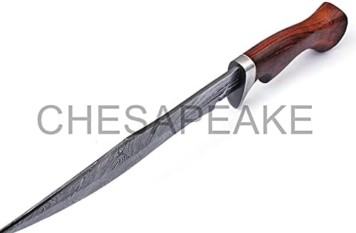Chesapeake Bıçaklar Özel El Yapımı Şam Çelik Avcılık Bowie Bıçak ile Deri Kılıf