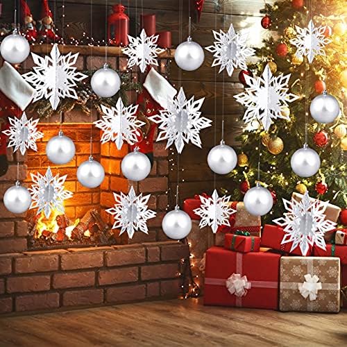 24 Paketi Noel Asılı Kar Tanesi Süslemeleri 3.15 inç Noel Süsler Topu 3D Glittery Büyük Beyaz Kar Tanesi Noel Topları Asılı