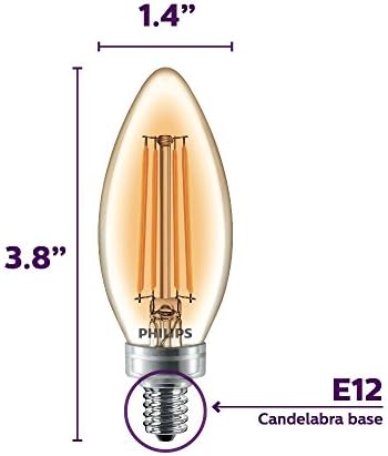 Philips LED Klasik Cam Kehribar B11 Kısılabilir Ampul: 2700-Kelvin, 4 Watt (40 Watt Eşdeğeri) , E12 Taban, Yumuşak Beyaz, 6'lı
