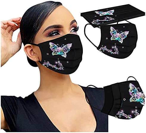 Kadınlar için 50 ADET Kelebek Yüz Maskesi, Açık Parti Hediyesi için Yaz Kelebek Baskı Tasarımı ile 3 Katlı Koruma Kumaşı