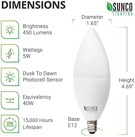 Sunco Aydınlatma 10 Paket Alacakaranlıktan Şafağa Ampuller Dış Mekan ışık Algılama B11 LED Şamdan Ampul, Fotosel Sensörü, 5W