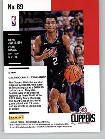 2018-19 Chronicles Basketbol 89 Shai Gilgeous-Alexander Los Angeles Clippers Panini Amerika'dan Resmi NBA Ticaret Kartı Çaylak