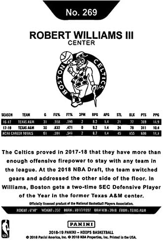 2018-19 NBA Çemberler Basketbol 269 Robert Williams III Boston Celtics RC Çaylak Kart Panini tarafından yapılan