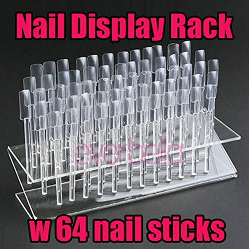 Nail Art Dekorasyon Kitleri Oje Ekran Rafları Güzellik Mağaza Profesyonel Tırnak Uygulama için Sticks (64 Sticks Temizle Raf)