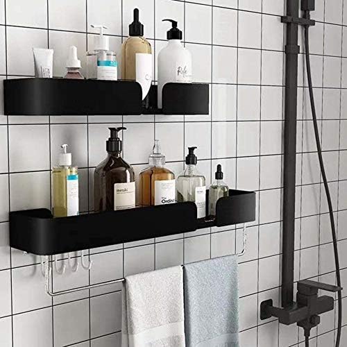 banyo rafı Köşe Duş Rafı yapışkanlı Alüminyum yüzer banyo rafları, Mutfak ve Tuvalet için Kanca Asılı Çubuk Duvara Monte Edilmiş-Siyah