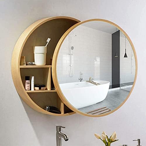 SXFYWYM Yuvarlak Banyo Vanity Ayna ile Kabine, Banyo ile Duvar Depolama Dolabı makyaj Aynası, tıp Kabine ile Yavaş-Yakın Ahşap
