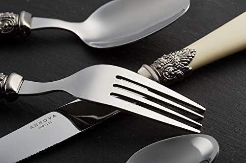 Annova Sofra Takımı 20 Parça Set / Paslanmaz Çelik Vintage Gümüş/Çatal Bıçak Takımı Seti, Fildişi Rengi, Sofra Bıçağı / Yemek