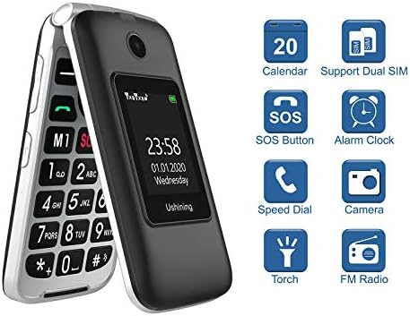 Ushınıng 3G Unlocked Kıdemli Flip Telefon Çift Ekran T Cep Flip Telefon Unlocked SOS Büyük Düğme Büyük Hacimli Temel Cep Telefonu