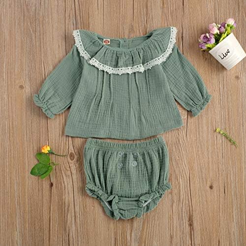 Yenidoğan Bebek Kız Dantel Fırfır Fırfır Tops Uzun Kollu Bluz Toddler Bezi Kapak Bloomers Şort Kıyafetler
