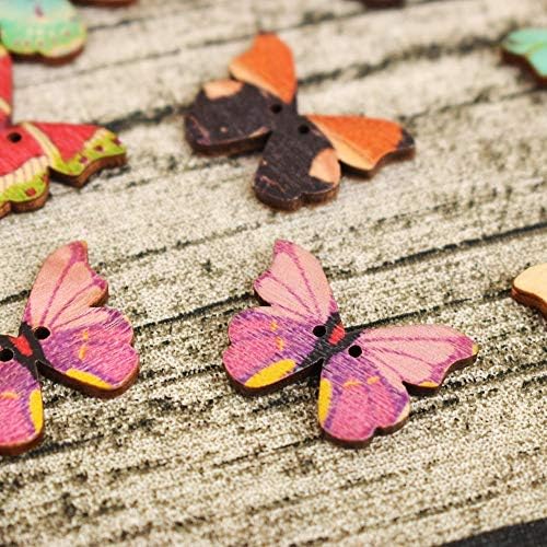 UTENEW 100 Parça Kelebek Ahşap Düğmeler Karışık Toplu 2 Delik Sevimli Dikiş Işçiliği Bezeme Düğmeleri Aksesuarları, Çok Renkli