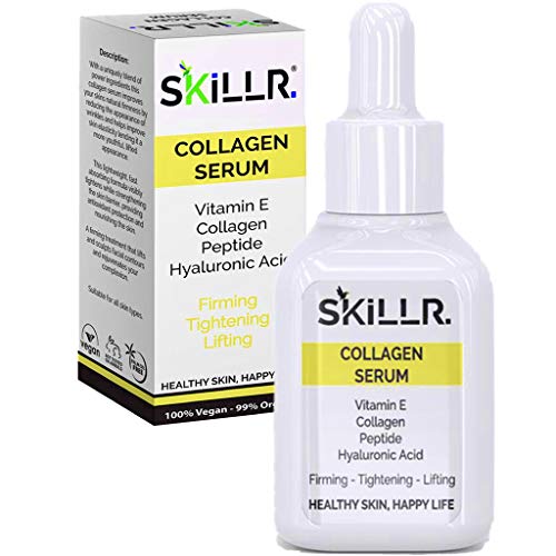 SKİLLR ORGANİK Peptidler, Hyaluronik Asit ve E Vitamini Yağı ile Yüz için Kollajen Serum-Doğal Cilt Bakımı-Yaşlanma Karşıtı