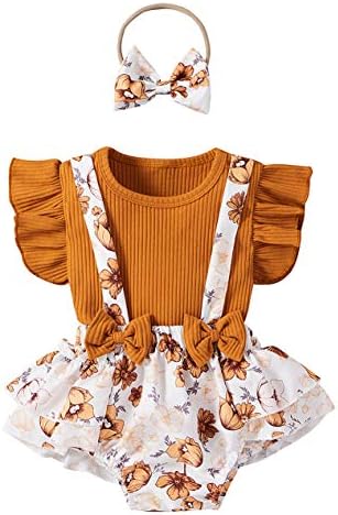MERSARİPHY Bebek Kız Yaz Giysileri, Bebek Kız Gömlek +Şort Kızlar için Yay Bandı ile 3 adet Bebek Kız Kıyafetler