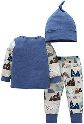 YIJIUJIU Toddler 3 Parça Kıyafetler Bebek Erkek Giysileri Dağlar Macera Tops +Pantolon Şapka ile Set