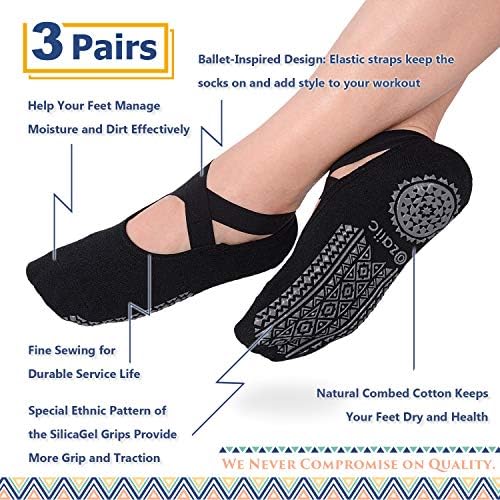 Ozaııc Yoga Çorap Kadınlar için Kaymaz Sapları ve Sapanlar, Pilates için Ideal, Saf Barre, Bale, Dans, Yalınayak Egzersiz