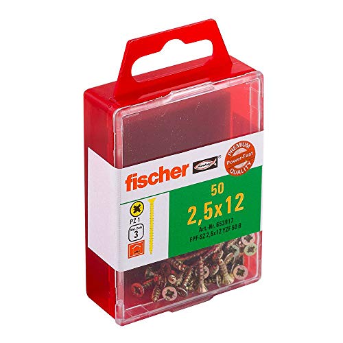 Fischer 653975 5.0 x 120 mm TG PZ Çinko Kaplama Güç-Hızlı Gömme Başlı Vida-Sarı (10 Parçalı)