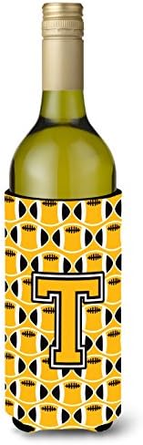 Caroline Hazineleri CJ1080-TLİTERK Mektup T Futbol Siyah, Eski Altın ve Beyaz Şarap Şişesi Içecek Izolatör Hugger, Şarap Şişesi,
