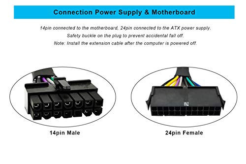 ZLKSKER 24 Pin 14 Pin Güç Kaynağı Kablosu ile Kollu (12-İnç, 18AWG), ATX PSU Ana Güç Adaptörü Kablosu, tak ve Çalıştır için