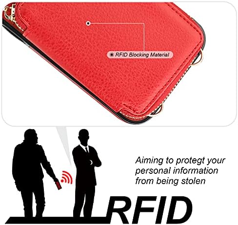 Bocasal RFID Engelleme Cüzdan Kılıf iPhone 13 Pro Max, ayarlanabilir Crossbody Fermuar Çanta Kılıf Kart Tutucu ile Kickstand