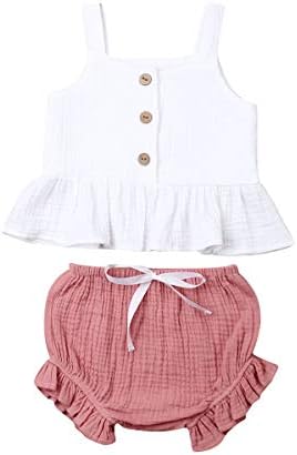 VİSGOGO 1-5Y Yenidoğan Bebek Kız Düğme Kolsuz Mahsul Tops + Mini Şort Kıyafetler 2 adet Giyim Seti